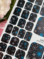 Blue Snowflake Pedicure Wraps — Black Winter Pattern | pw-332 - UASLIDER