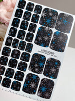 Blue Snowflake Pedicure Wraps — Black Winter Pattern | pw-332 - UASLIDER