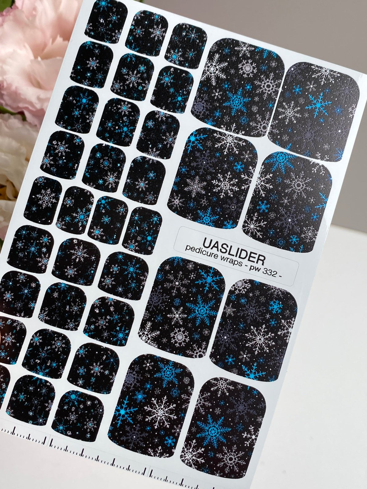 Blue Snowflake Pedicure Wraps — Black Winter Pattern | pw-332 - UASLIDER
