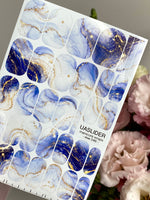 Blue Watercolor Marble Manicure Wraps — Cobalt & Ivory | mw-046 - UASLIDER