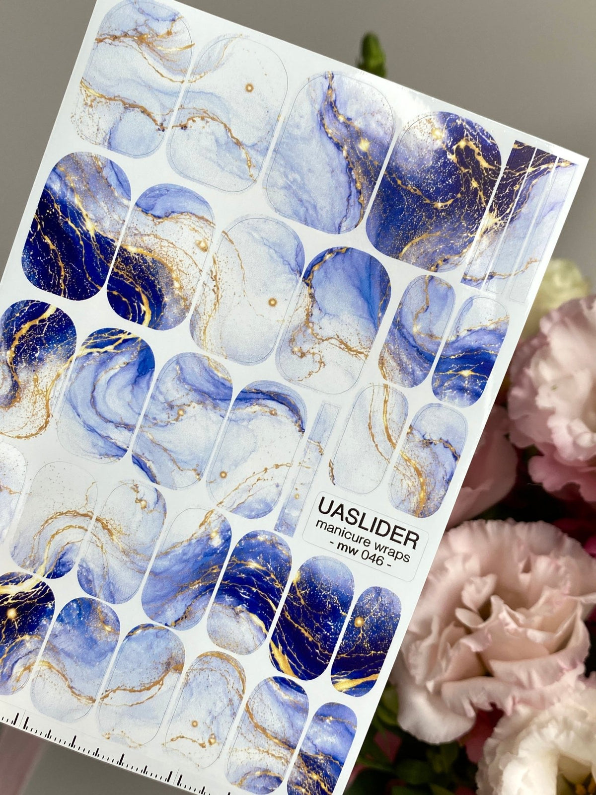 Blue Watercolor Marble Manicure Wraps — Cobalt & Ivory | mw-046 - UASLIDER