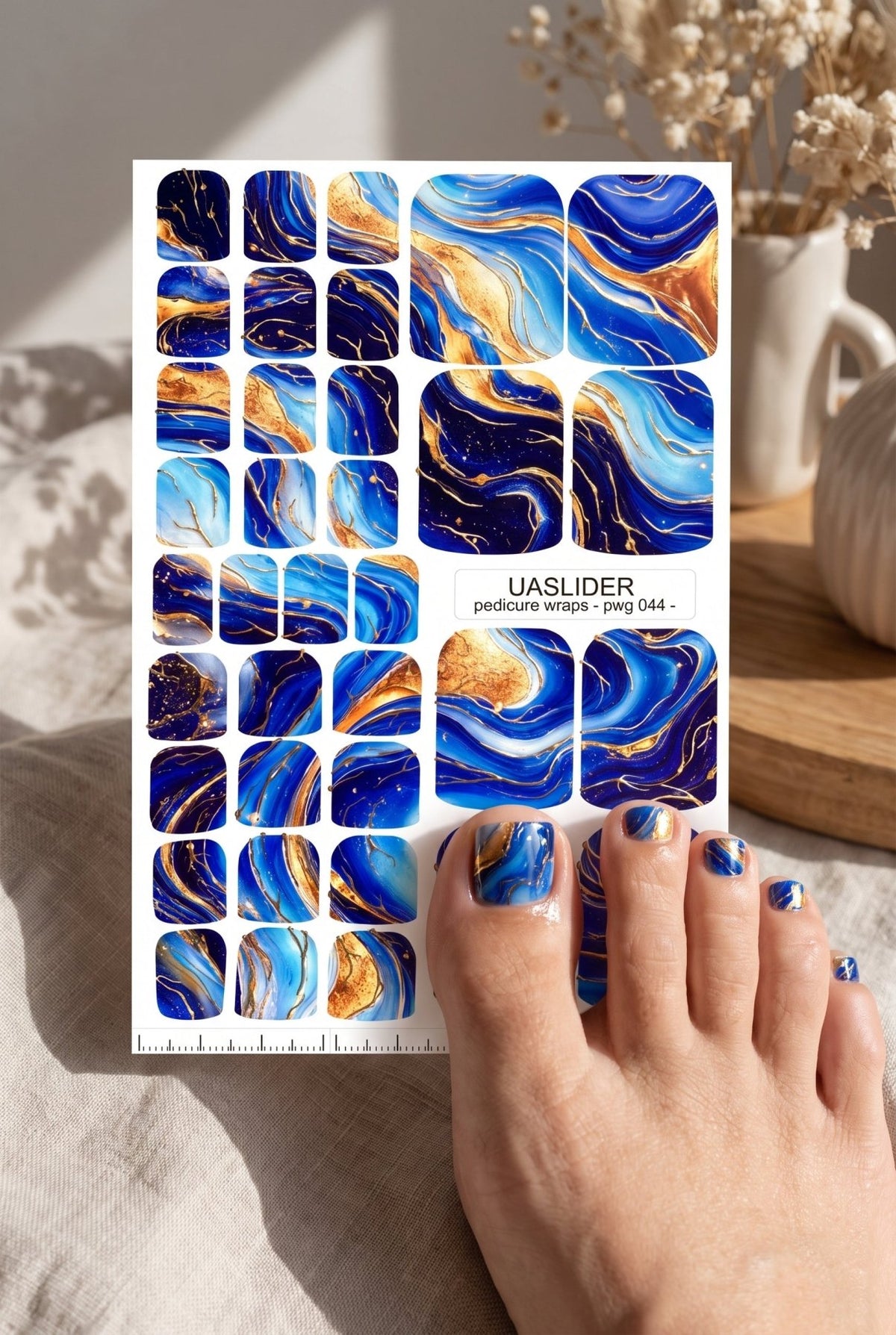 Blue Watercolor Marble Pedicure Wraps — Gold Foil | pwg-044 - UASLIDER