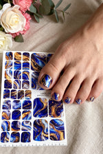 Blue Watercolor Marble Pedicure Wraps — Gold Foil | pwg-045 - UASLIDER