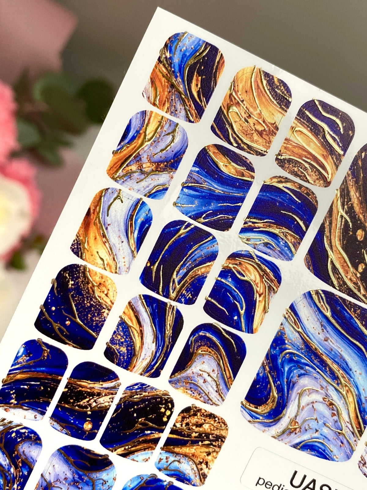Blue Watercolor Marble Pedicure Wraps — Gold Foil | pwg-045 - UASLIDER