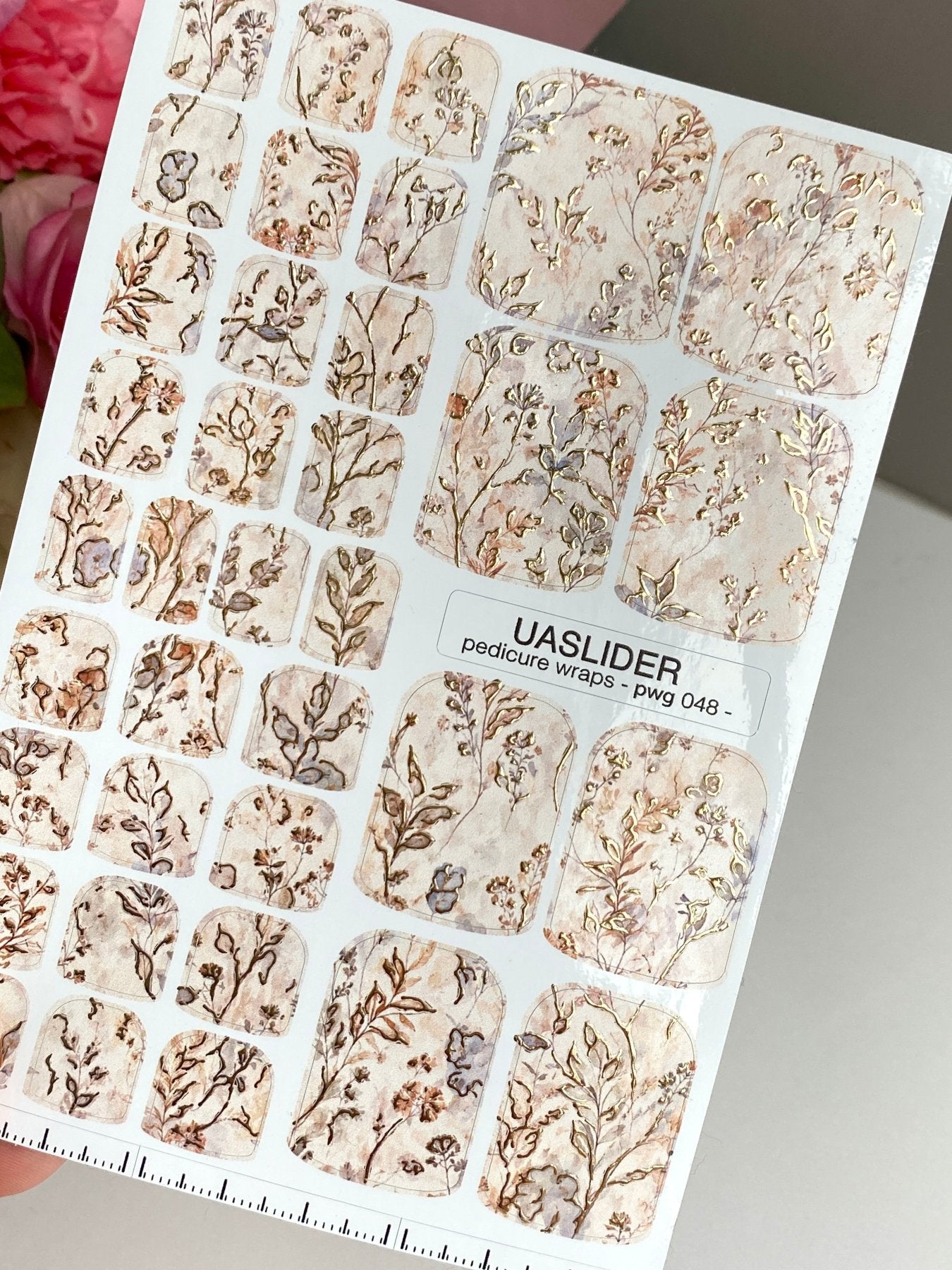Blush Botanical Pedicure Wraps — Gold Foil Florals | pwg-048 - UASLIDER