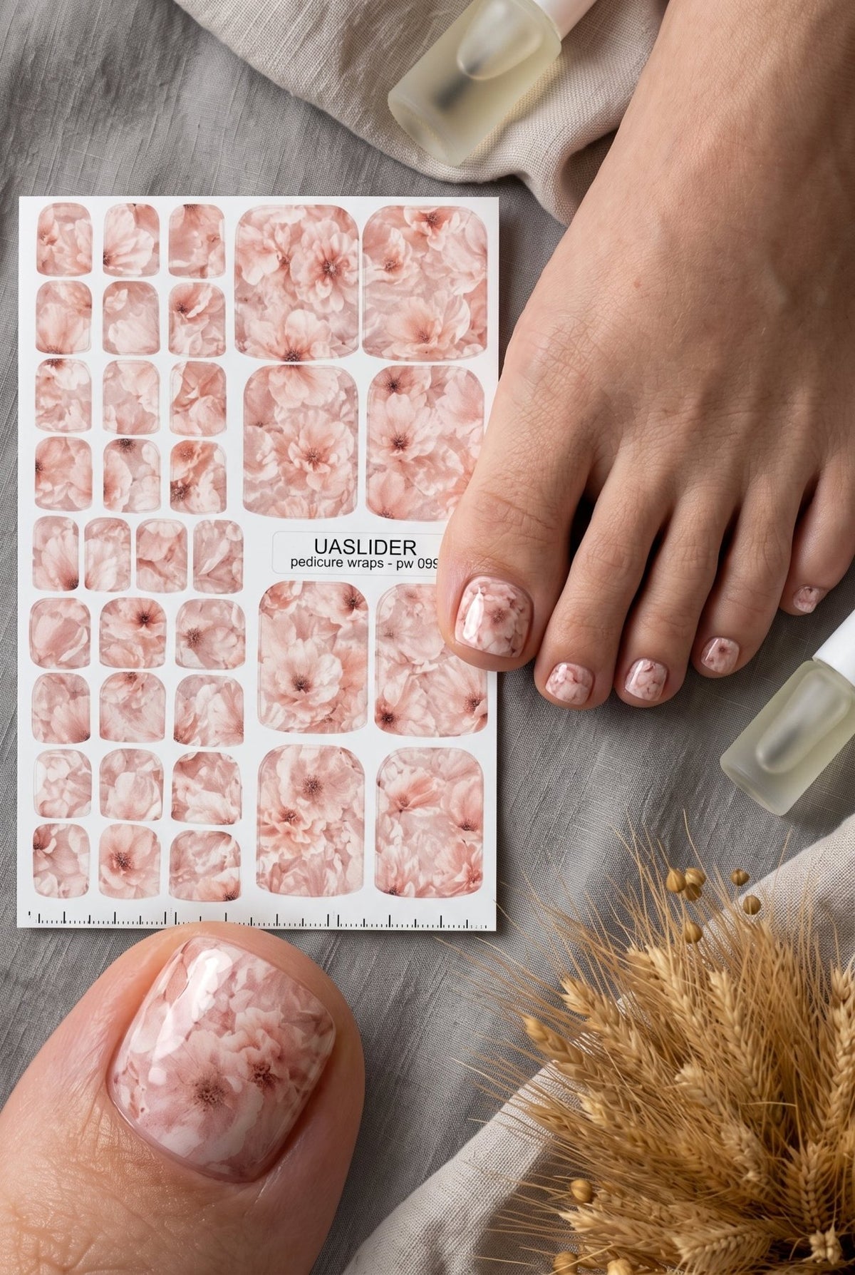 Blush Floral Pedicure Wraps — Soft Watercolor Flowers | pw-099 - UASLIDER