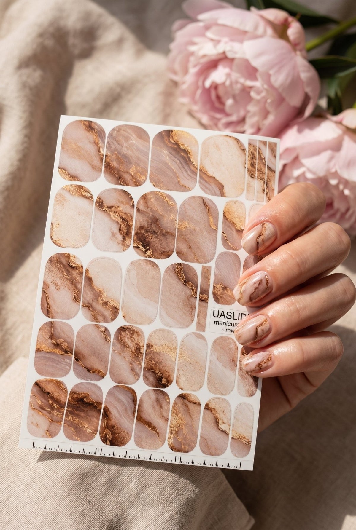Blush Marble Manicure Nail Wraps — Bronze Veins | mw-031 - UASLIDER