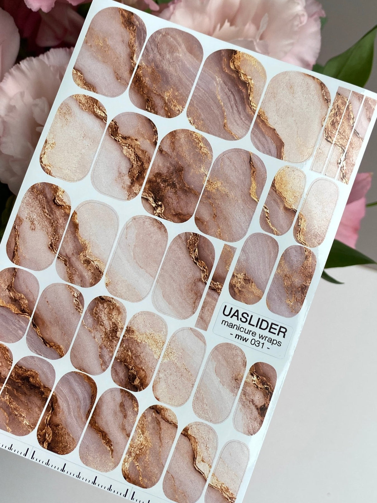 Blush Marble Manicure Nail Wraps — Bronze Veins | mw-031 - UASLIDER