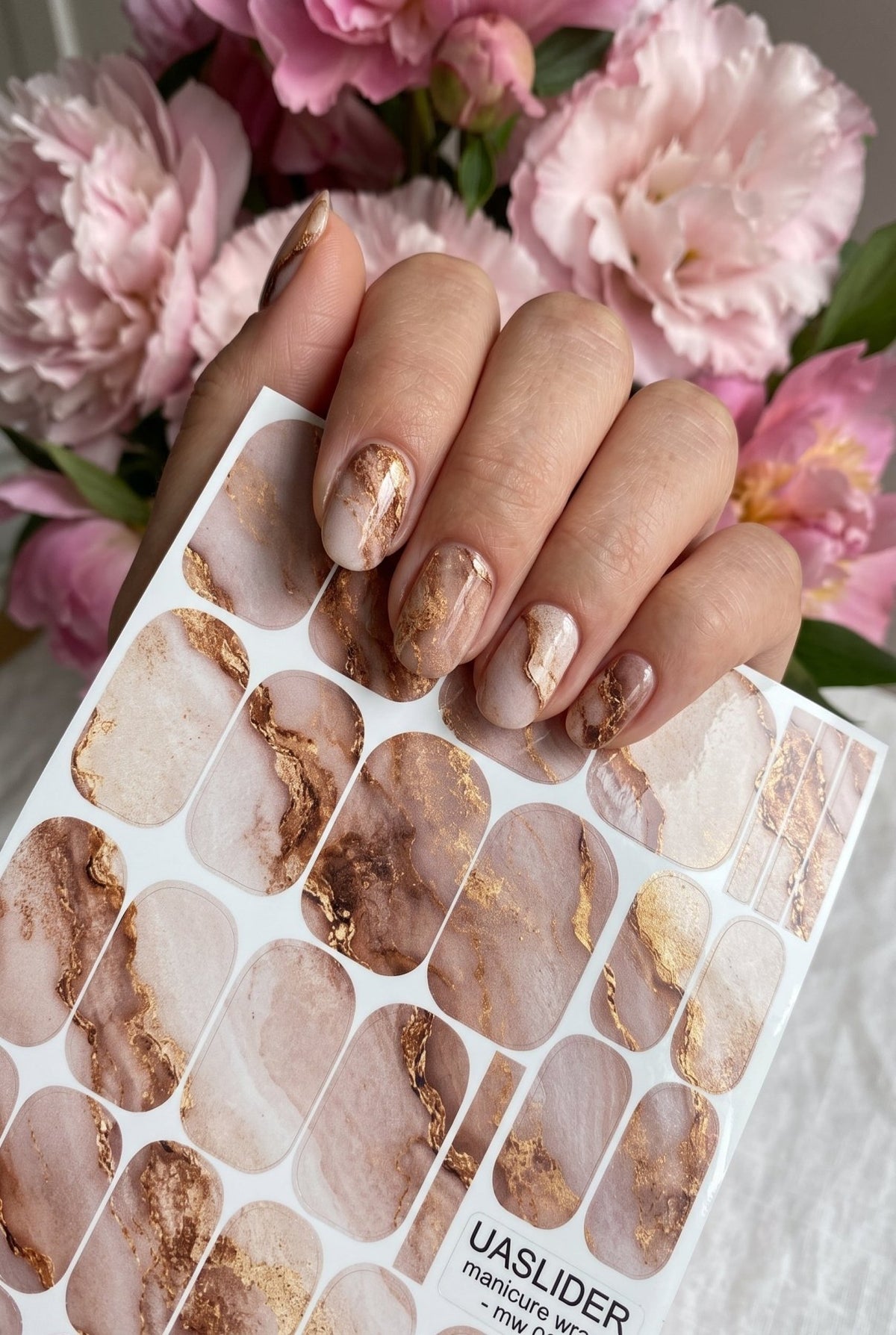 Blush Marble Manicure Nail Wraps — Bronze Veins | mw-031 - UASLIDER