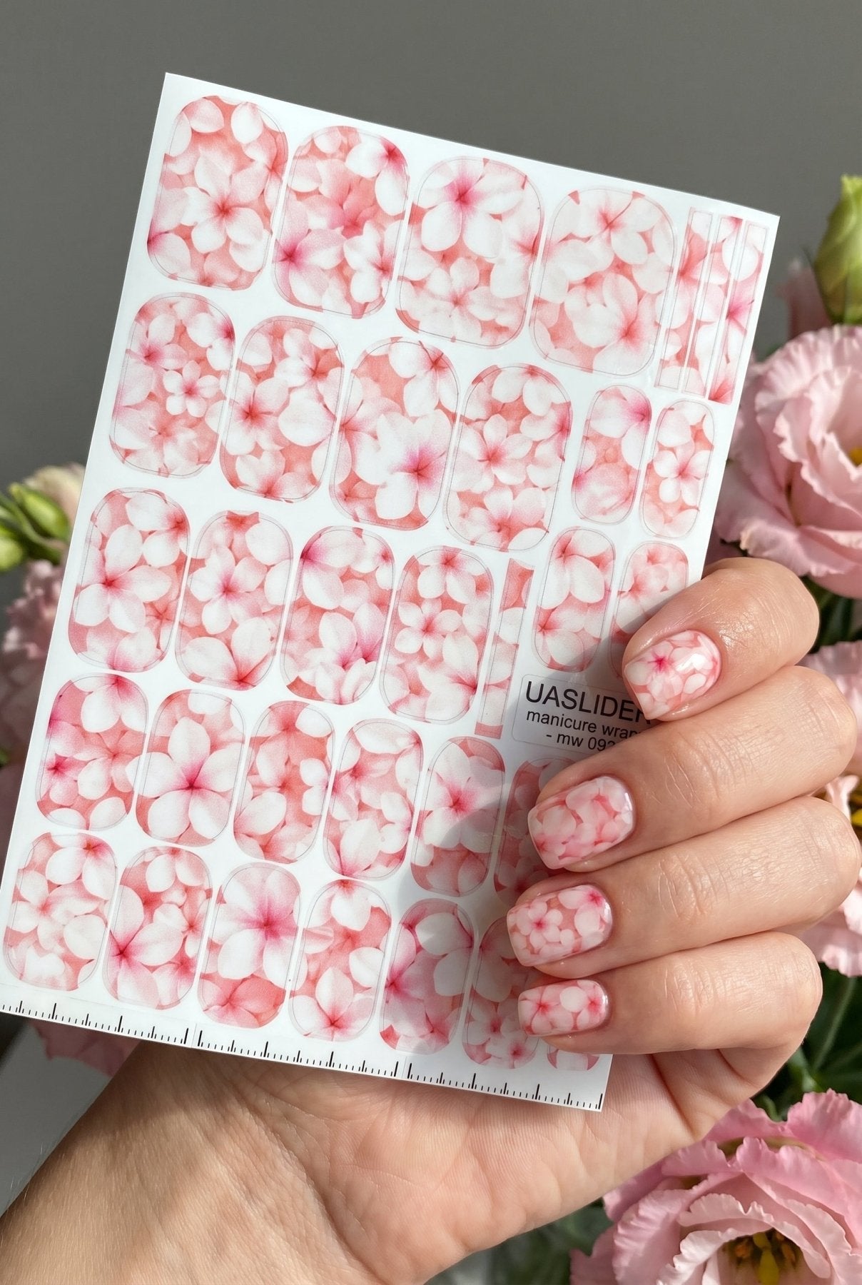 Blush Pink Floral Manicure Wraps — Soft White Flowers | mw-092 - UASLIDER