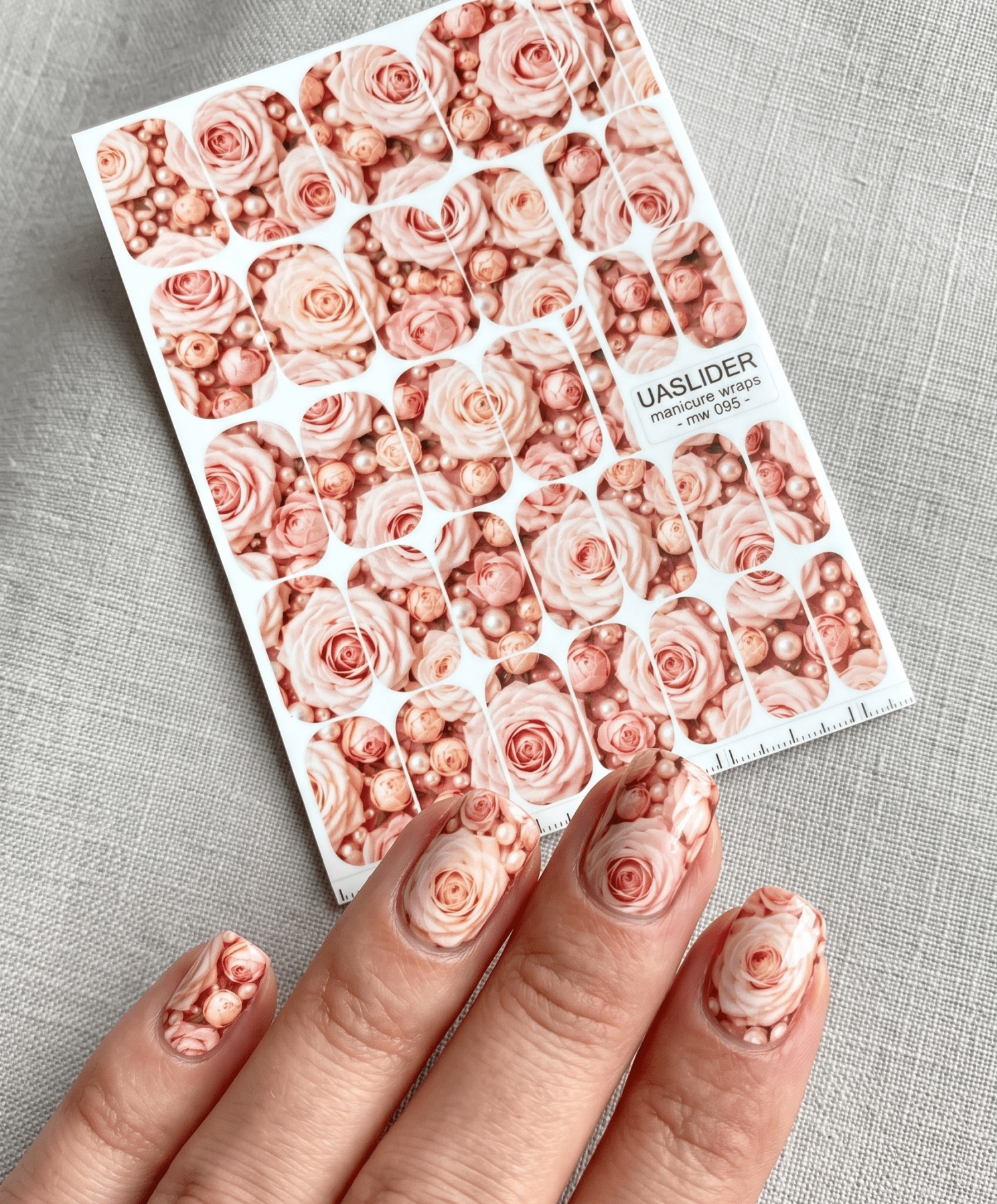 Blush Rose Manicure Wraps — Pearls & Floral Design | mw-095 - UASLIDER