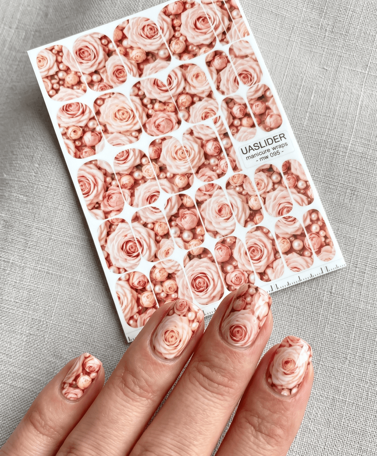 Blush Rose Manicure Wraps — Pearls & Floral Design | mw-095 - UASLIDER