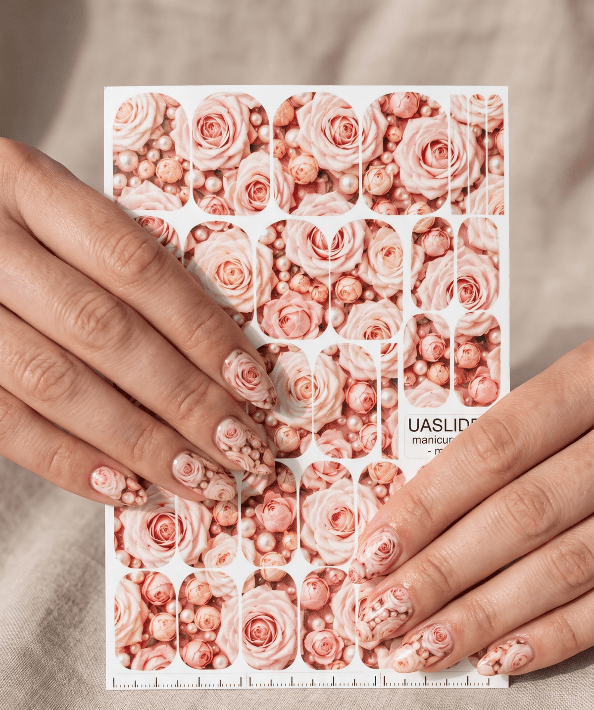 Blush Rose Manicure Wraps — Pearls & Floral Design | mw-095 - UASLIDER
