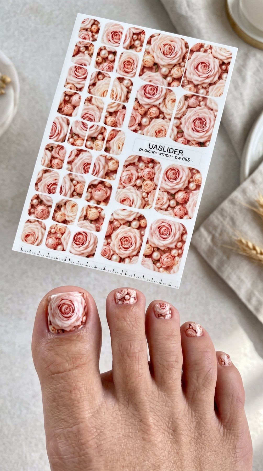 Blush Rose Pedicure Wraps — Pearls & Floral Pattern | pw-095 - UASLIDER
