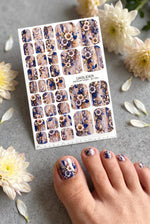 Botanical Bouquet Pedicure Nail Wraps — Navy Leaves on Wood Grain | PW-058 - UASLIDER