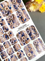 Botanical Bouquet Pedicure Nail Wraps — Navy Leaves on Wood Grain | PW-058 - UASLIDER