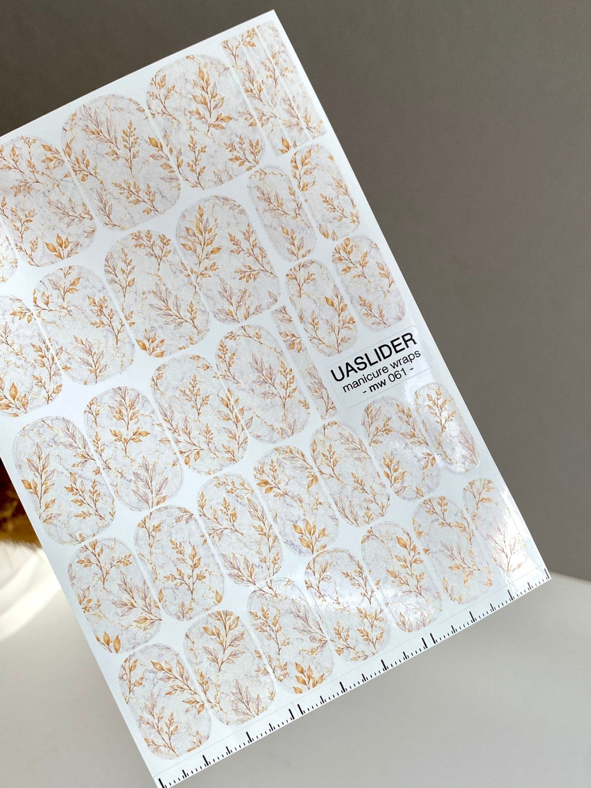Botanical Manicure Wraps — Golden Beige Leaf Sprigs | mw-061 - UASLIDER