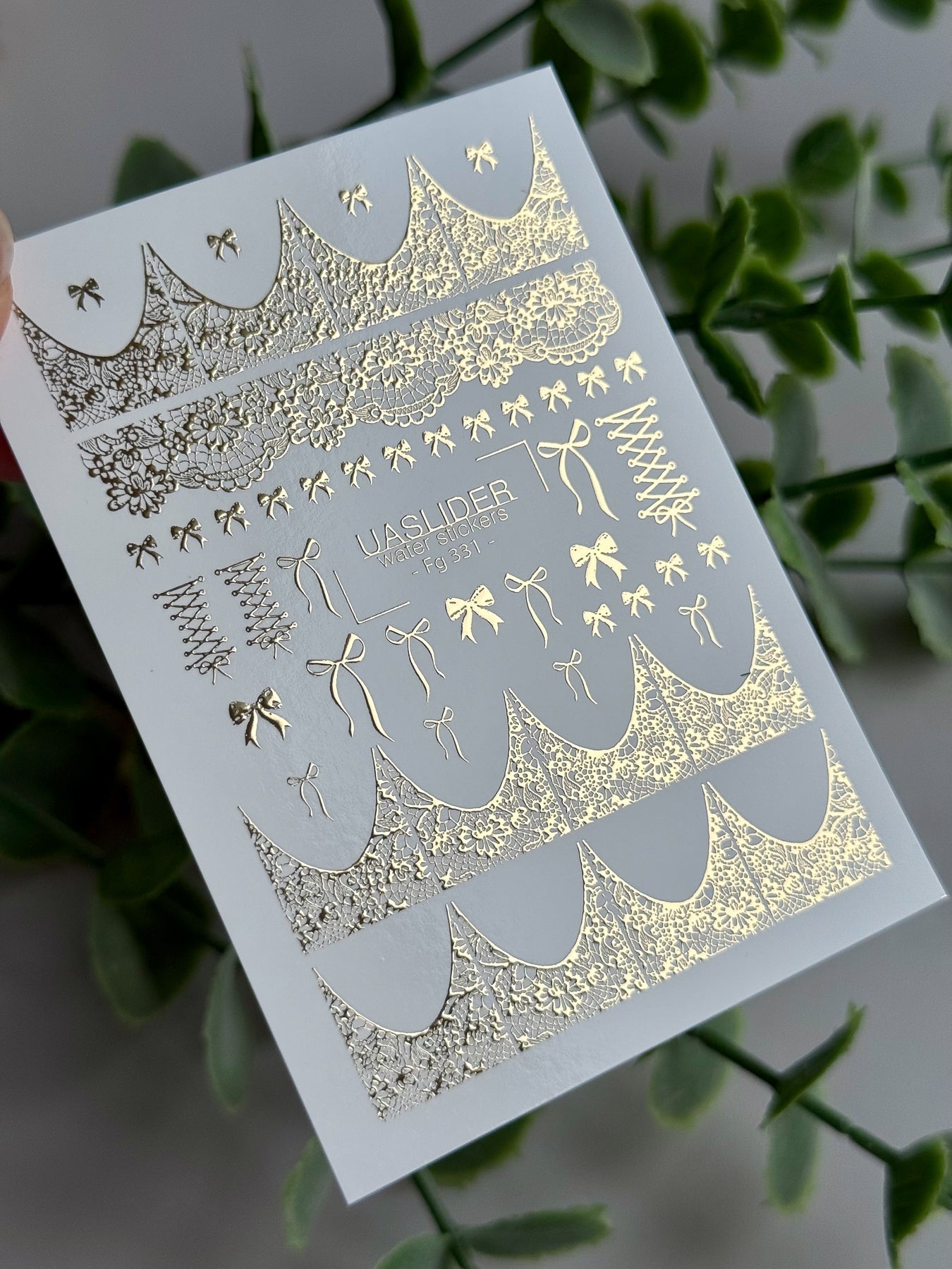Bow Nail Decals — Gold Foil Lace French Tips & Ribbons | Fg - 331 - UASLIDER