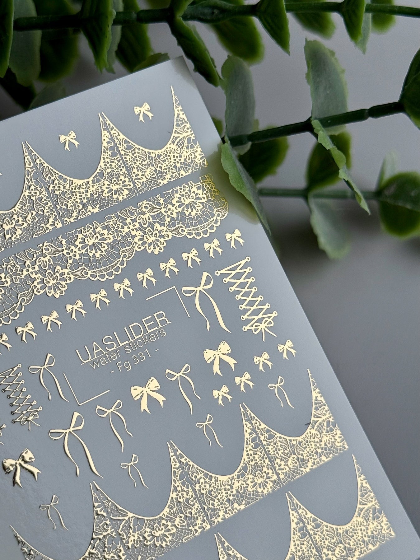 Bow Nail Decals — Gold Foil Lace French Tips & Ribbons | Fg - 331 - UASLIDER