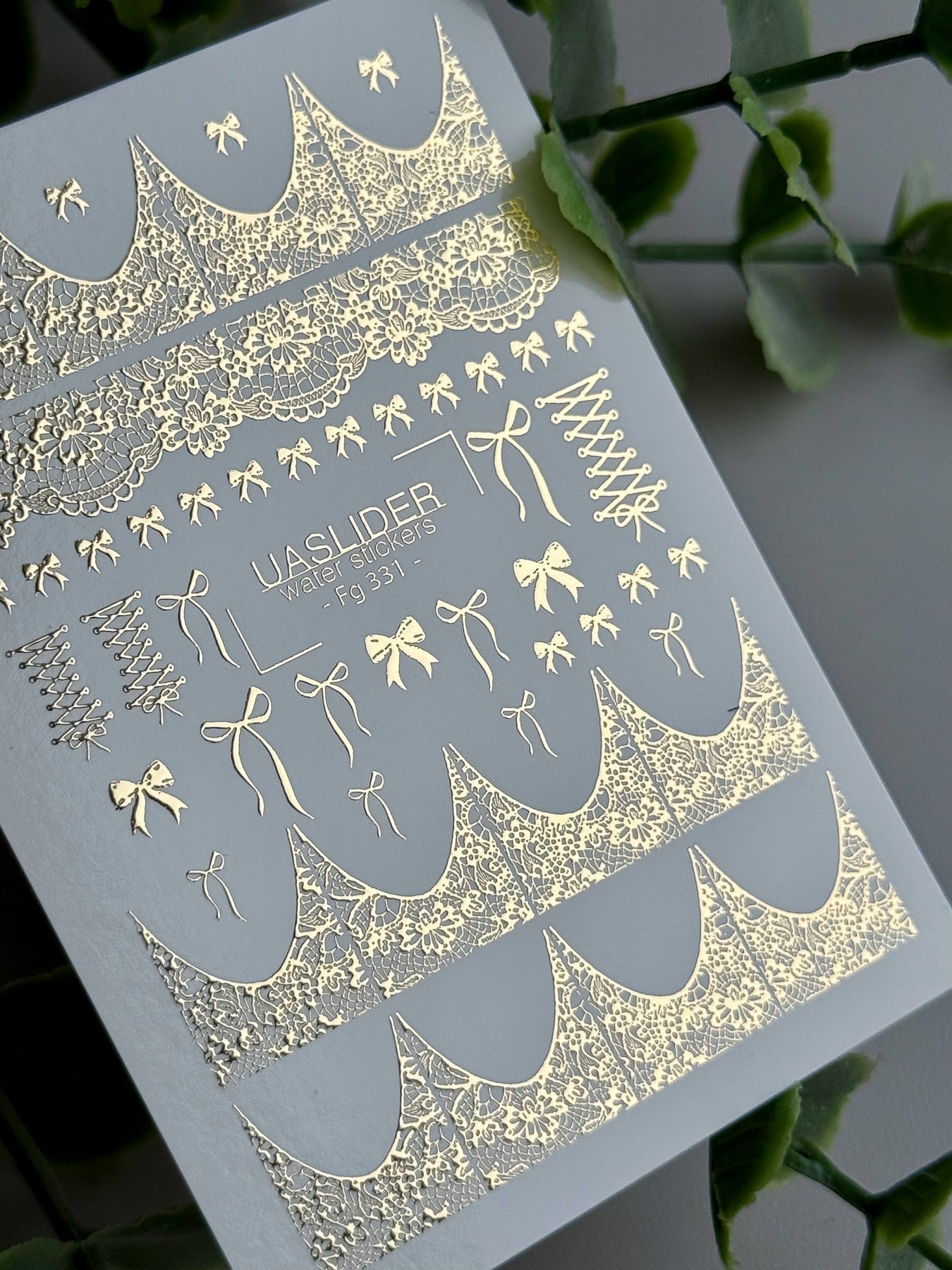 Bow Nail Decals — Gold Foil Lace French Tips & Ribbons | Fg - 331 - UASLIDER