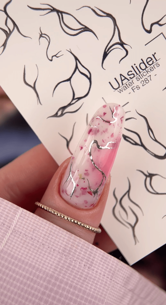 Branch & Leaf Silhouette Nail Decals — Silver Foil | Fs - 287 - UASLIDER