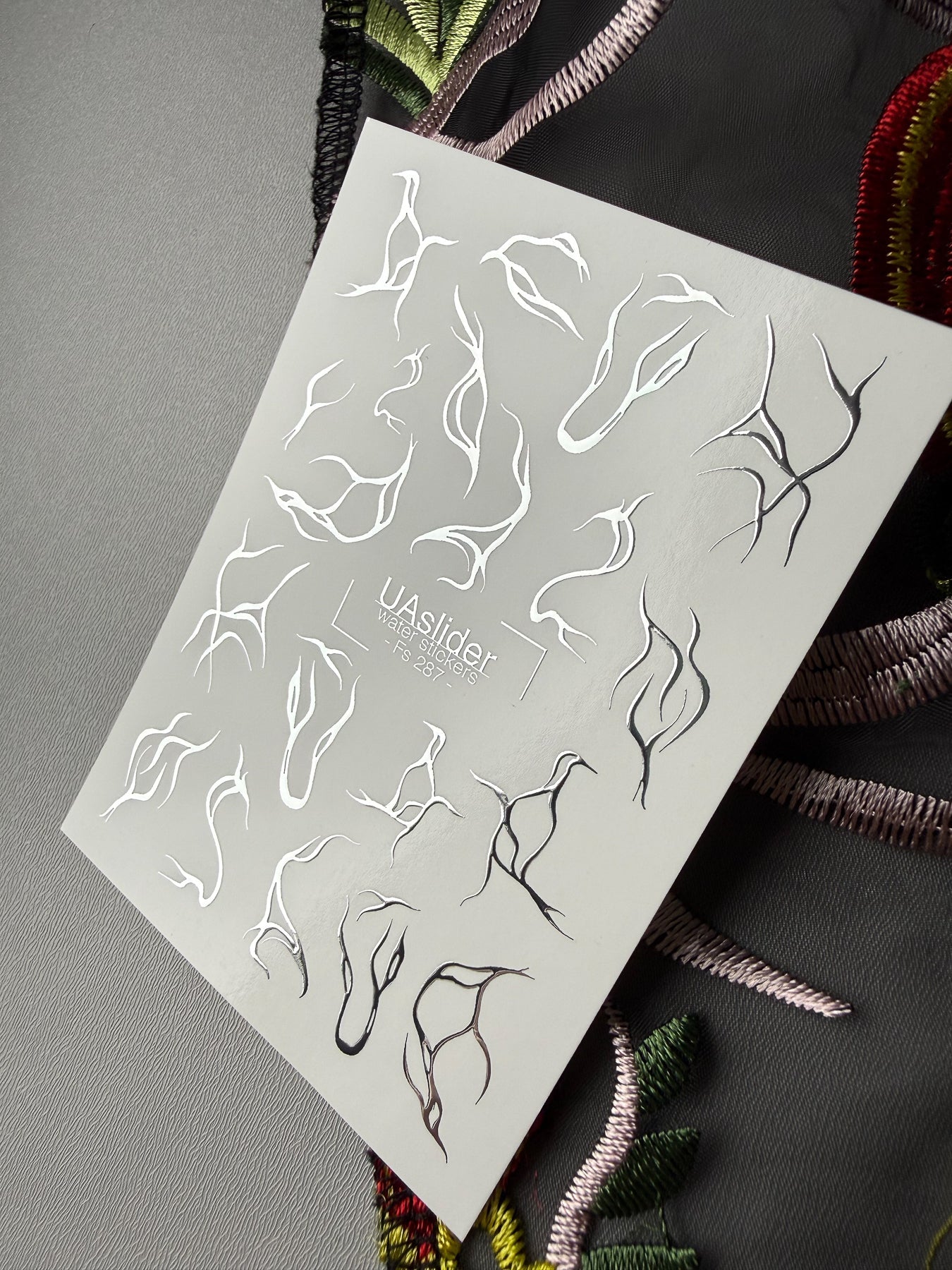 Branch & Leaf Silhouette Nail Decals — Silver Foil | Fs - 287 - UASLIDER