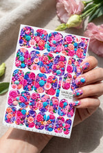 Bright Rose Manicure Nail Wraps — Pink Blue Floral | mw-085 - UASLIDER
