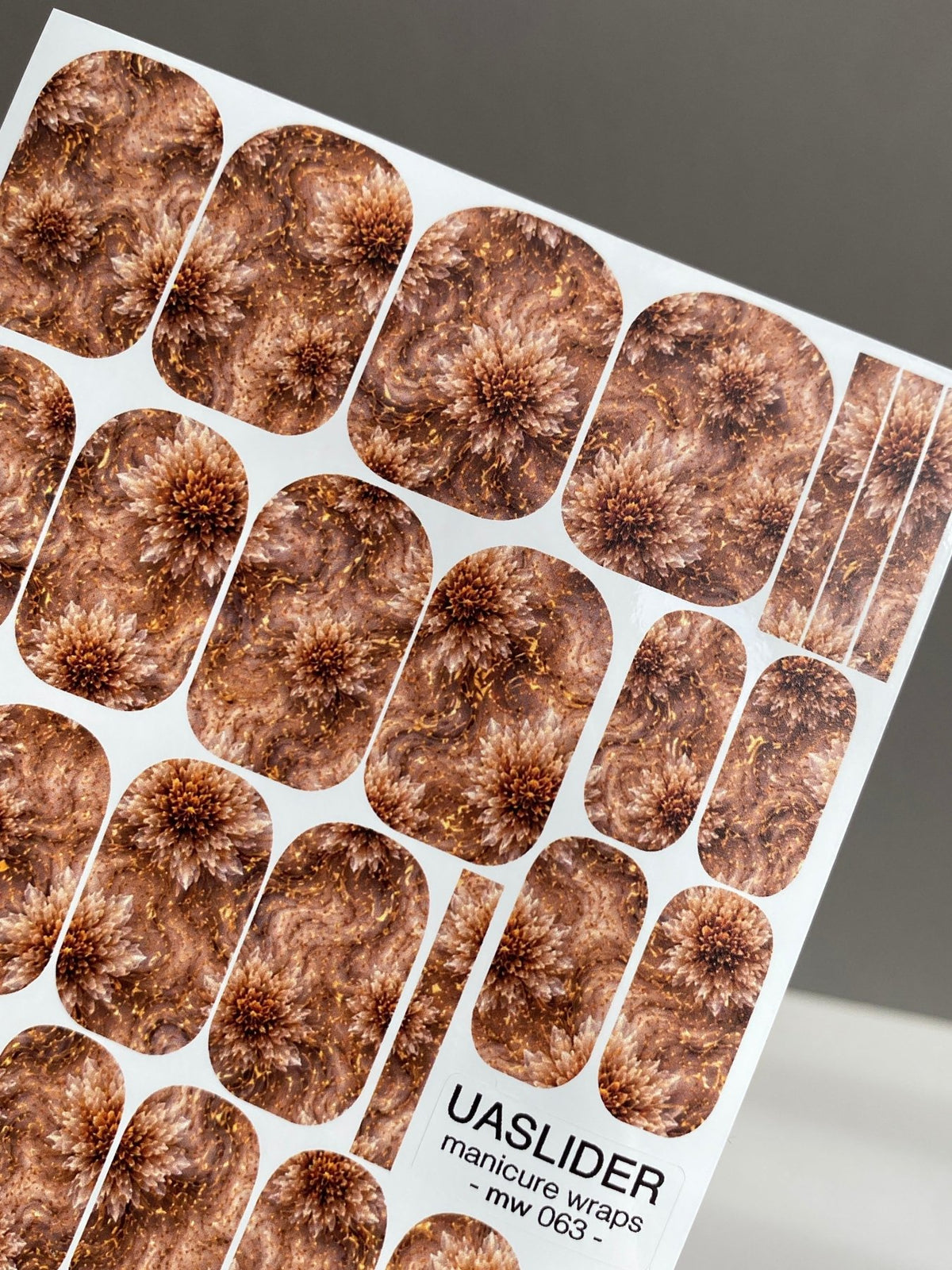 Brown Chrysanthemum Manicure Wraps — Swirled Floral | mw-063 - UASLIDER