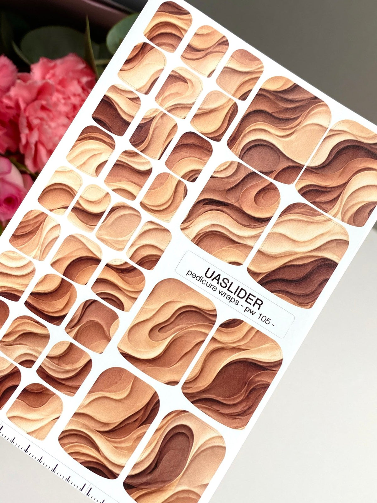 Brown Wave Pedicure Nail Wraps — Layered Sand Texture | pw-105 - UASLIDER
