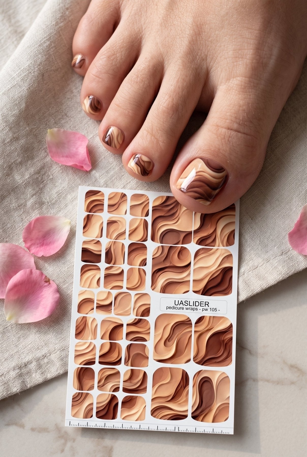 Brown Wave Pedicure Nail Wraps — Layered Sand Texture | pw-105 - UASLIDER