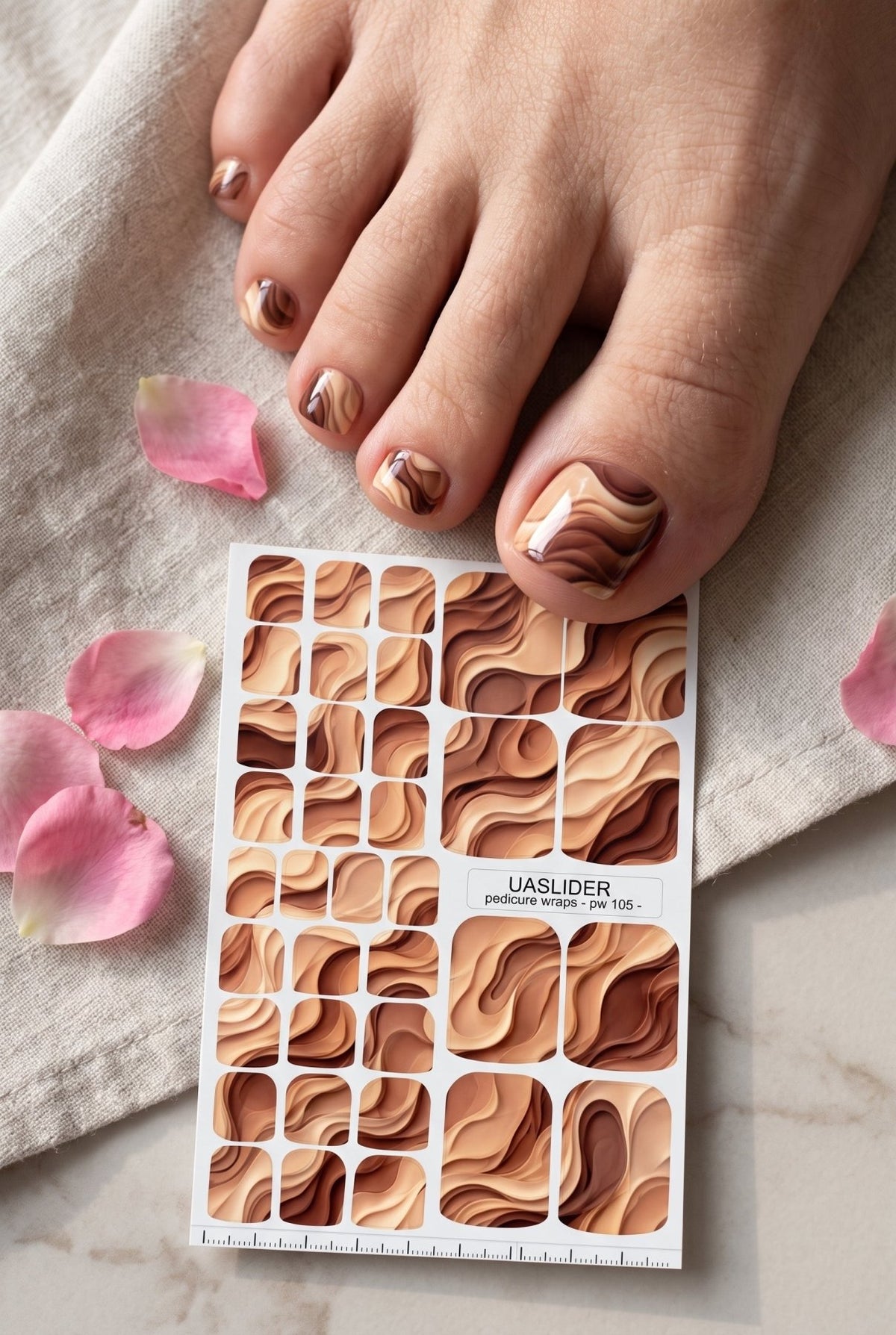 Brown Wave Pedicure Nail Wraps — Layered Sand Texture | pw-105 - UASLIDER