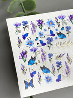 Butterfly Nail Decals — Blue Butterflies, Lavender & Gold Foil | CF - 097 - UASLIDER