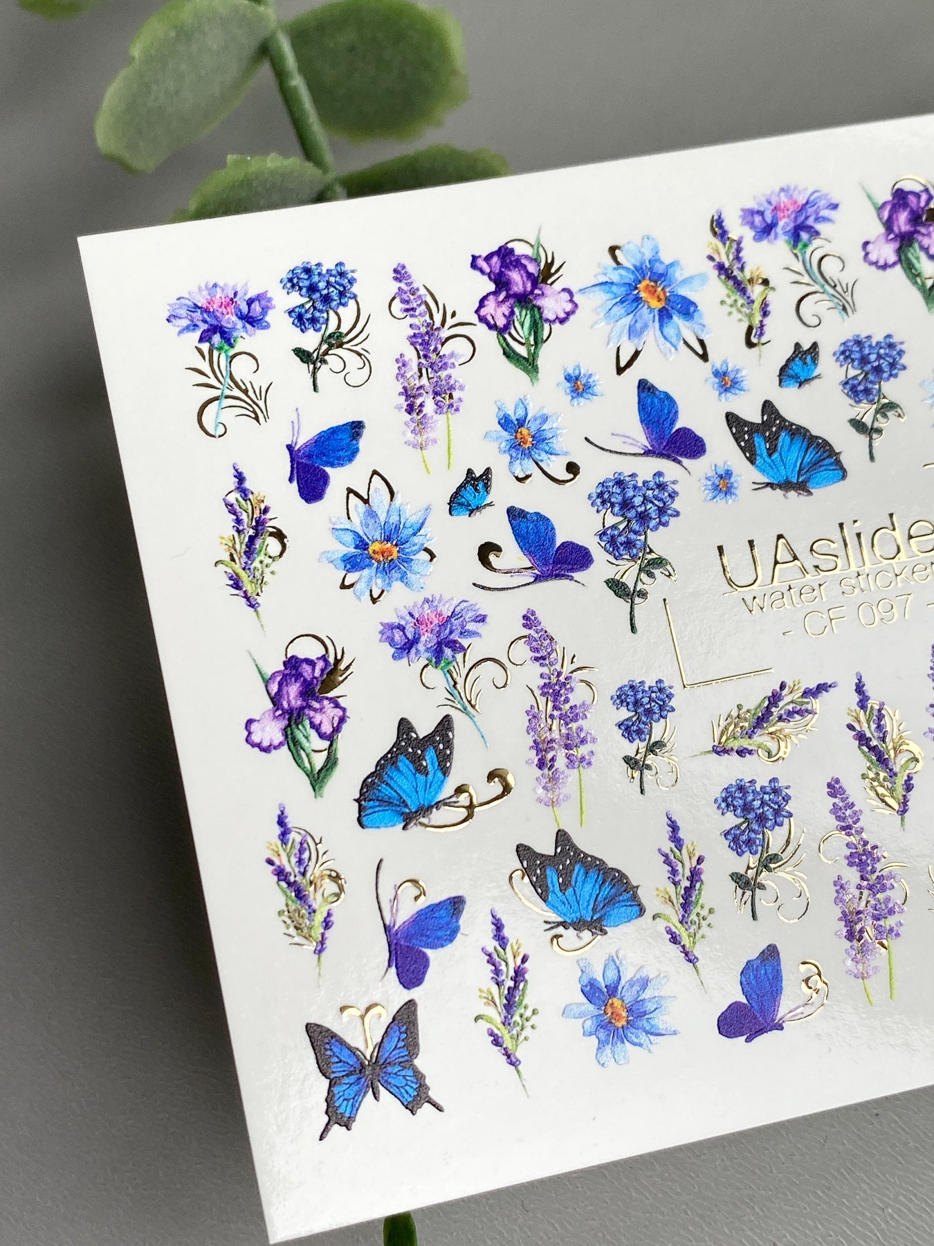 Butterfly Nail Decals — Blue Butterflies, Lavender & Gold Foil | CF - 097 - UASLIDER