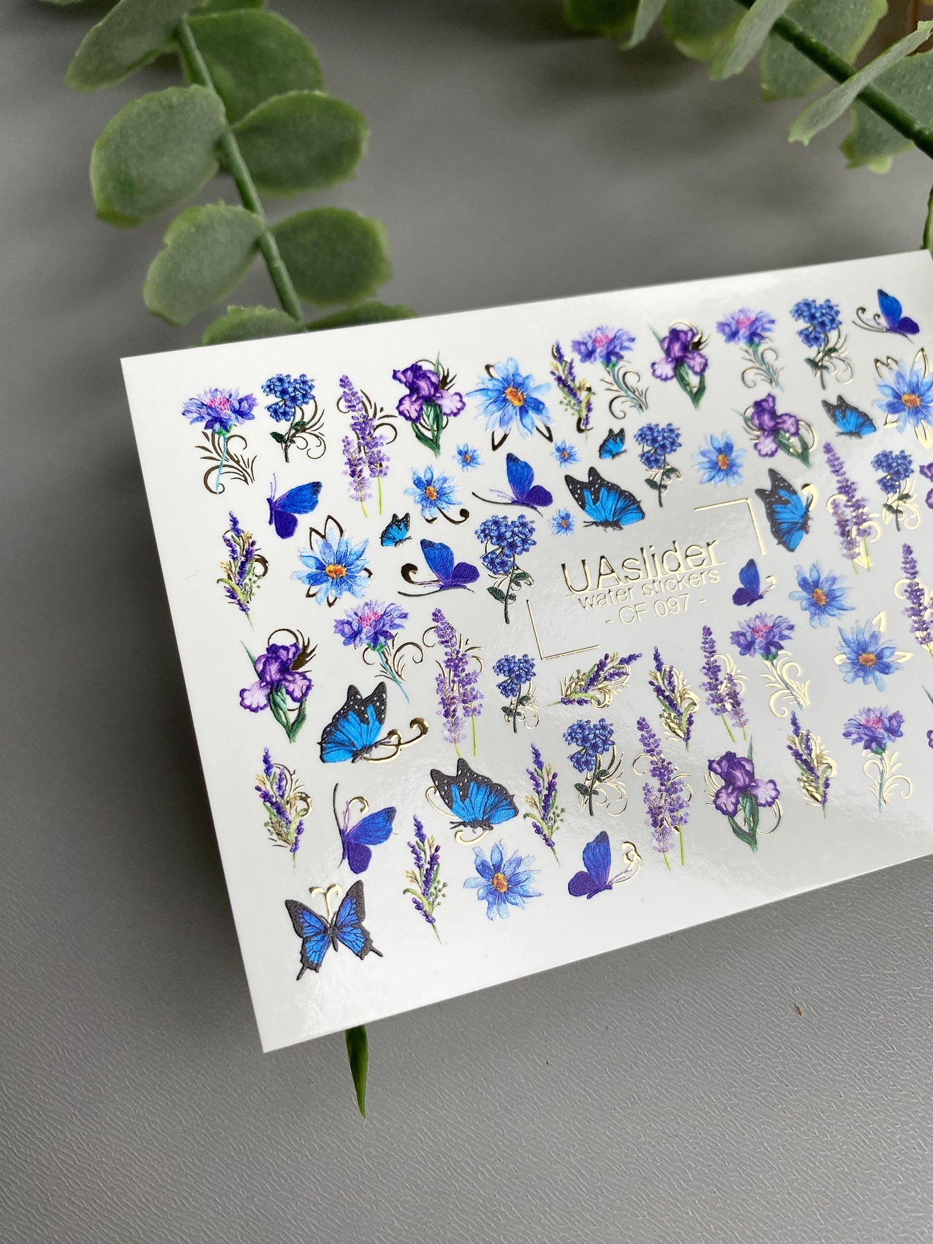 Butterfly Nail Decals — Blue Butterflies, Lavender & Gold Foil | CF - 097 - UASLIDER