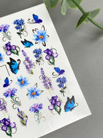 Butterfly Nail Decals — Blue Butterflies, Lavender & Gold Foil | CF - 097 - UASLIDER