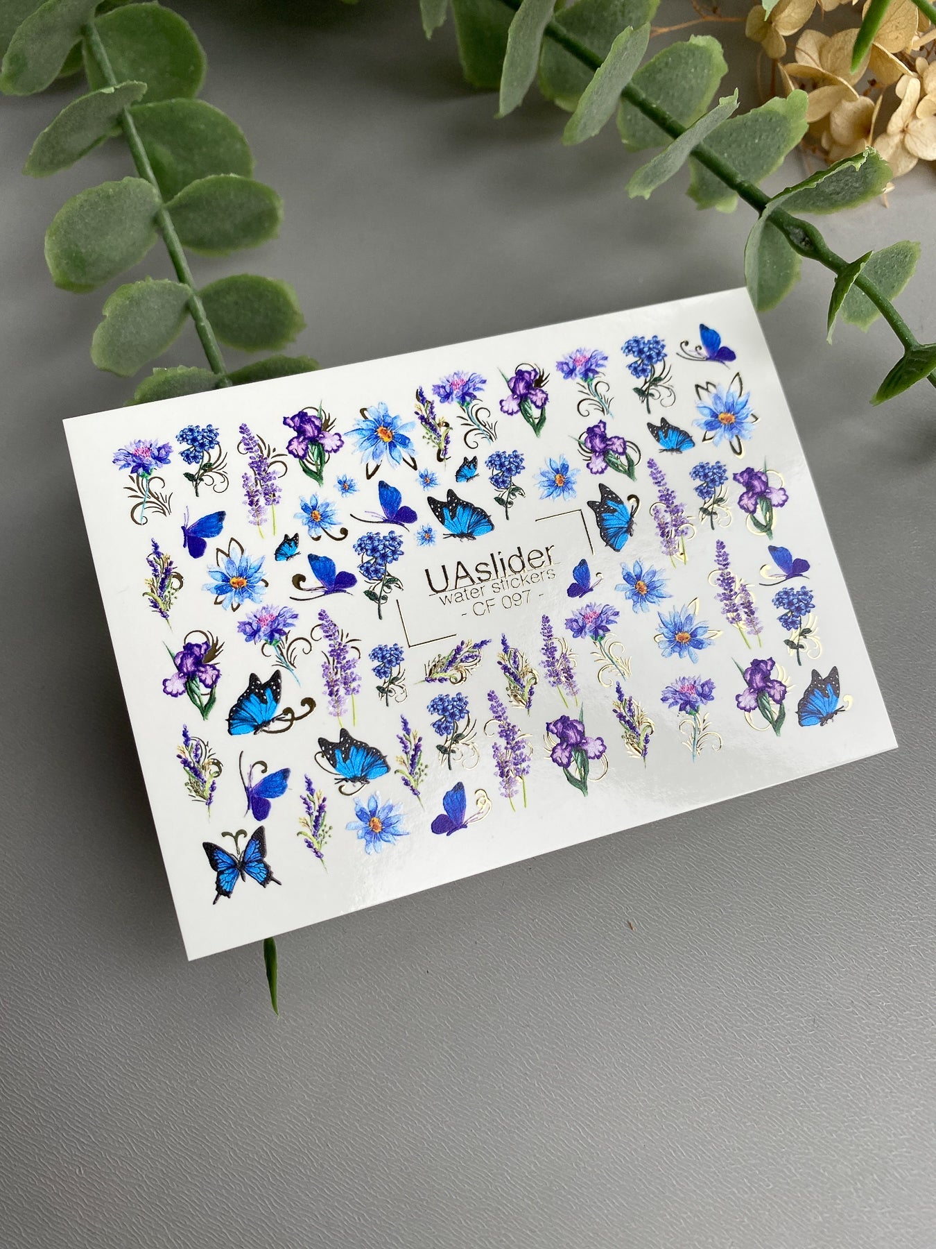 Butterfly Nail Decals — Blue Butterflies, Lavender & Gold Foil | CF - 097 - UASLIDER