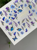 Butterfly Nail Decals — Blue Butterflies, Lavender & Gold Foil | CF - 097 - UASLIDER
