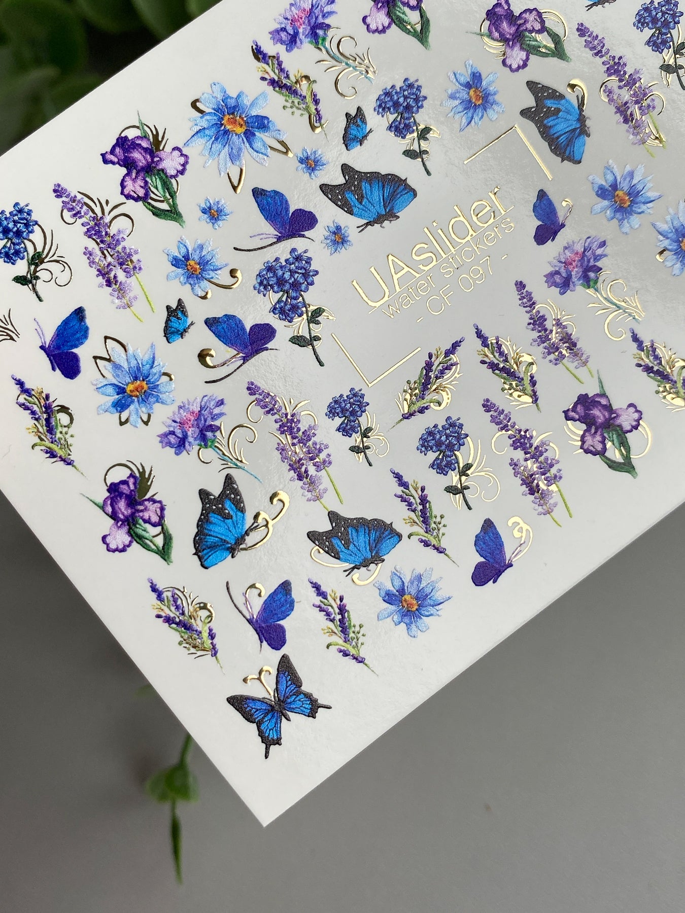 Butterfly Nail Decals — Blue Butterflies, Lavender & Gold Foil | CF - 097 - UASLIDER
