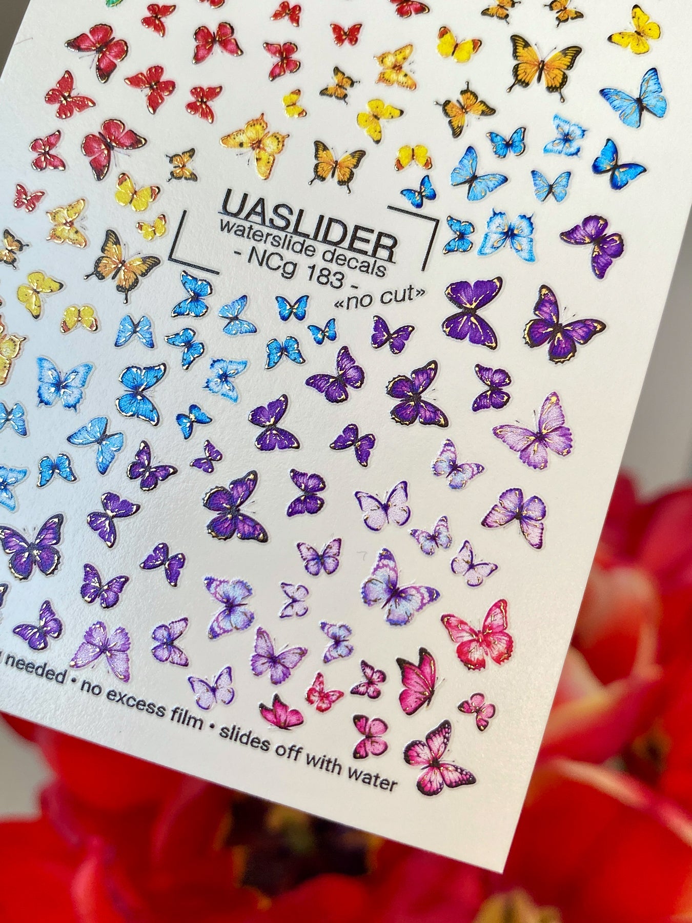 Butterfly Nail Decals — Full Rainbow Swarm, Realistic Wings | NCg-183 - UASLIDER