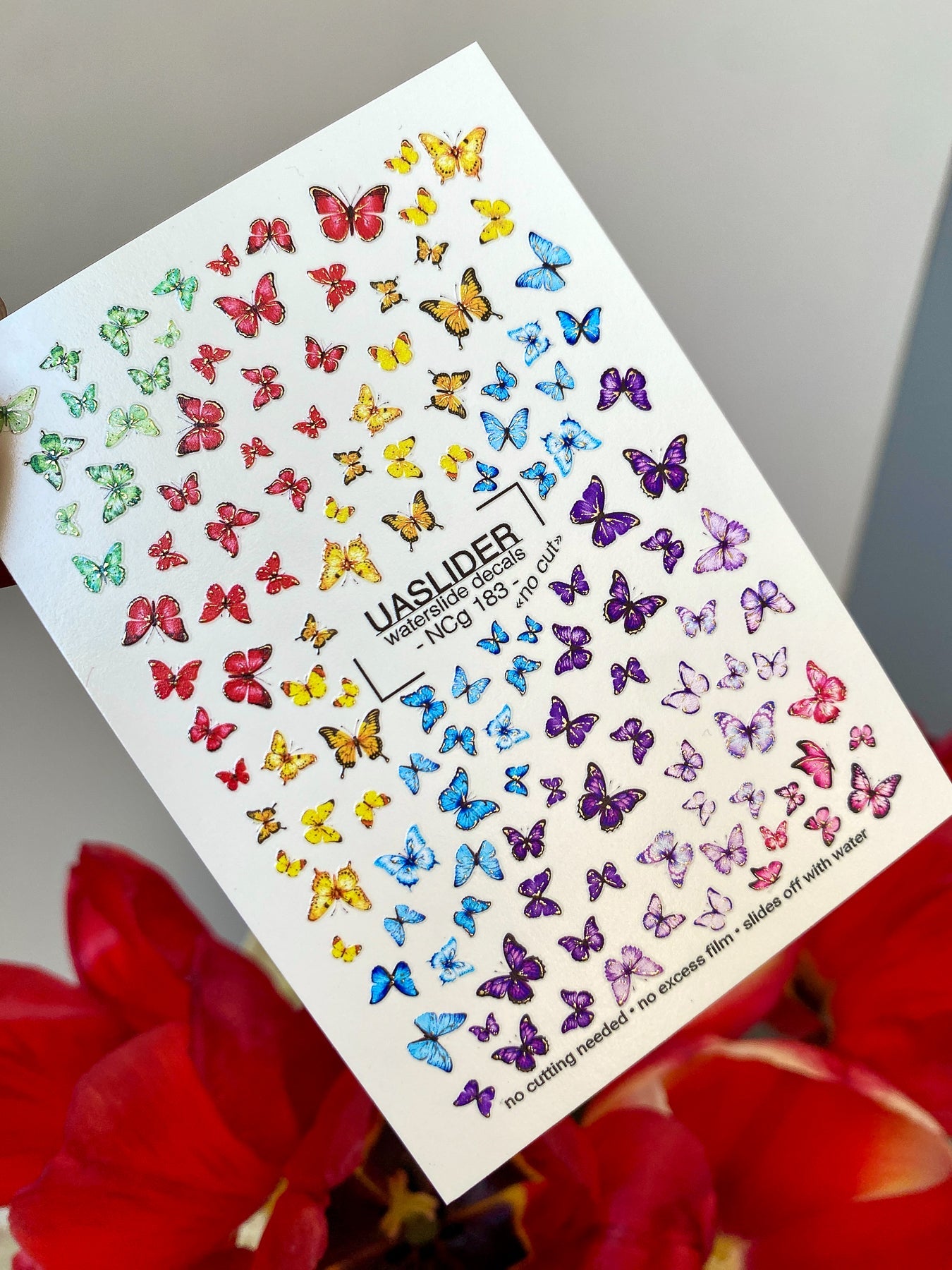 Butterfly Nail Decals — Full Rainbow Swarm, Realistic Wings | NCg-183 - UASLIDER