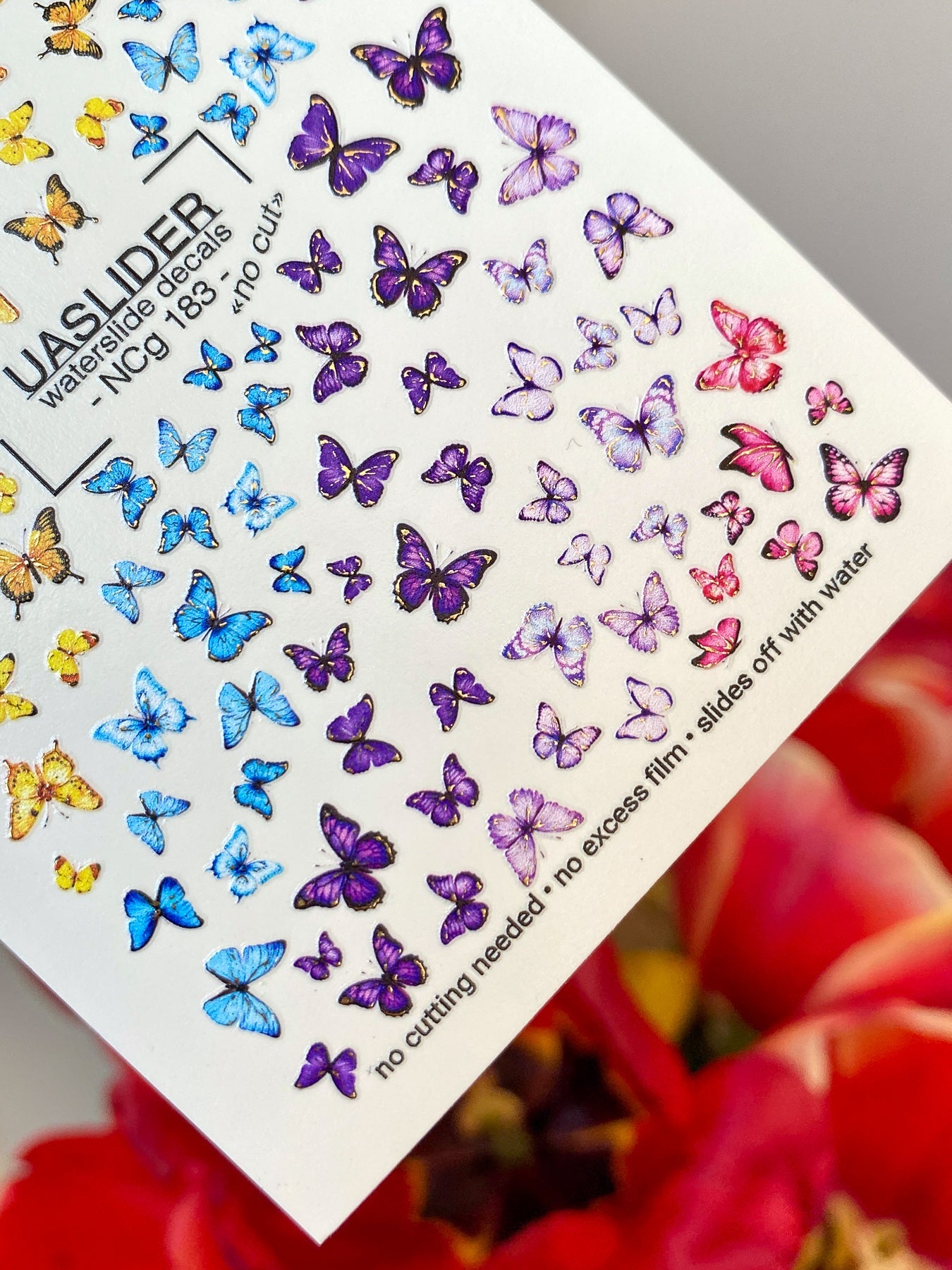 Butterfly Nail Decals — Full Rainbow Swarm, Realistic Wings | NCg-183 - UASLIDER