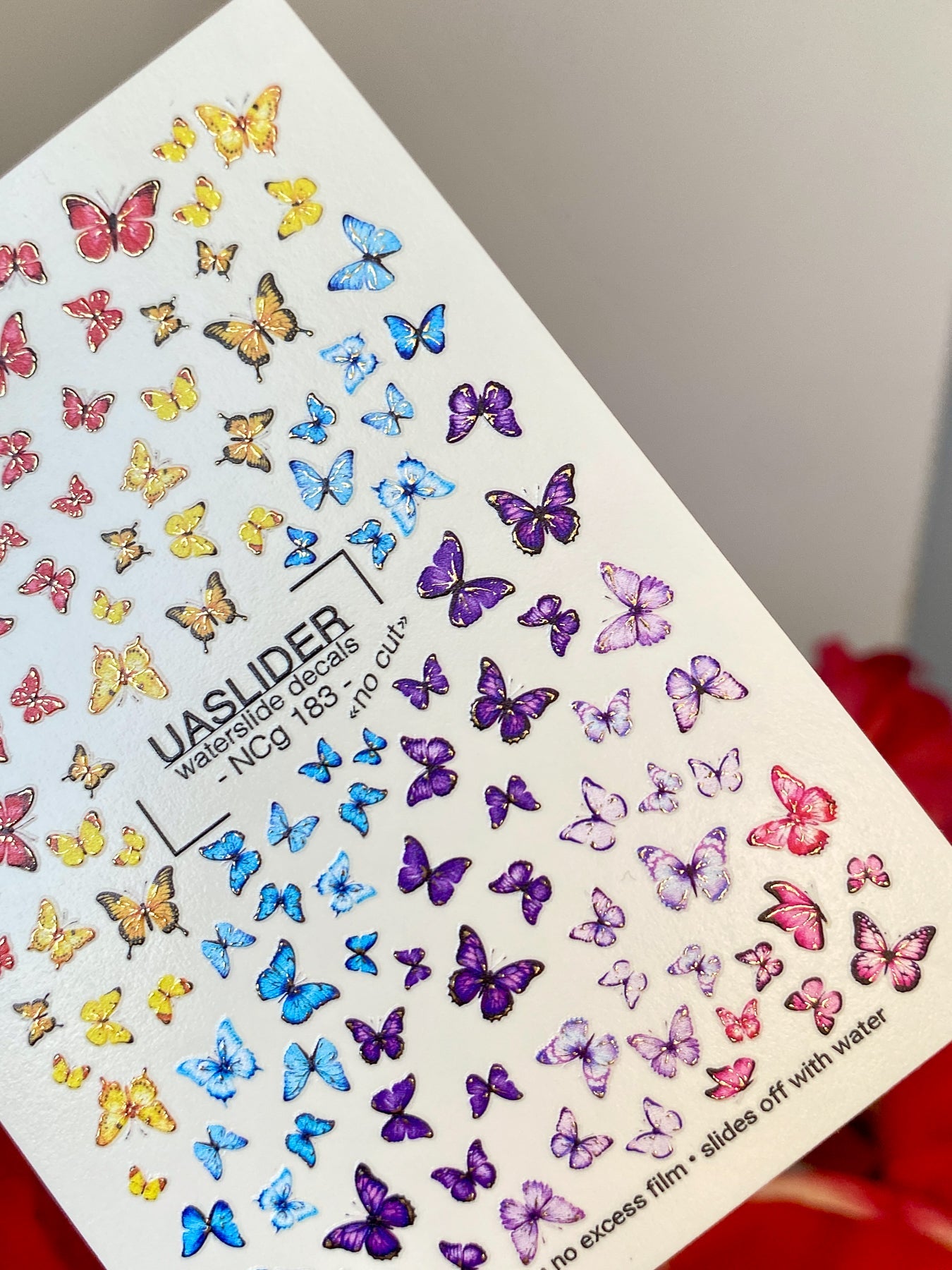 Butterfly Nail Decals — Full Rainbow Swarm, Realistic Wings | NCg-183 - UASLIDER