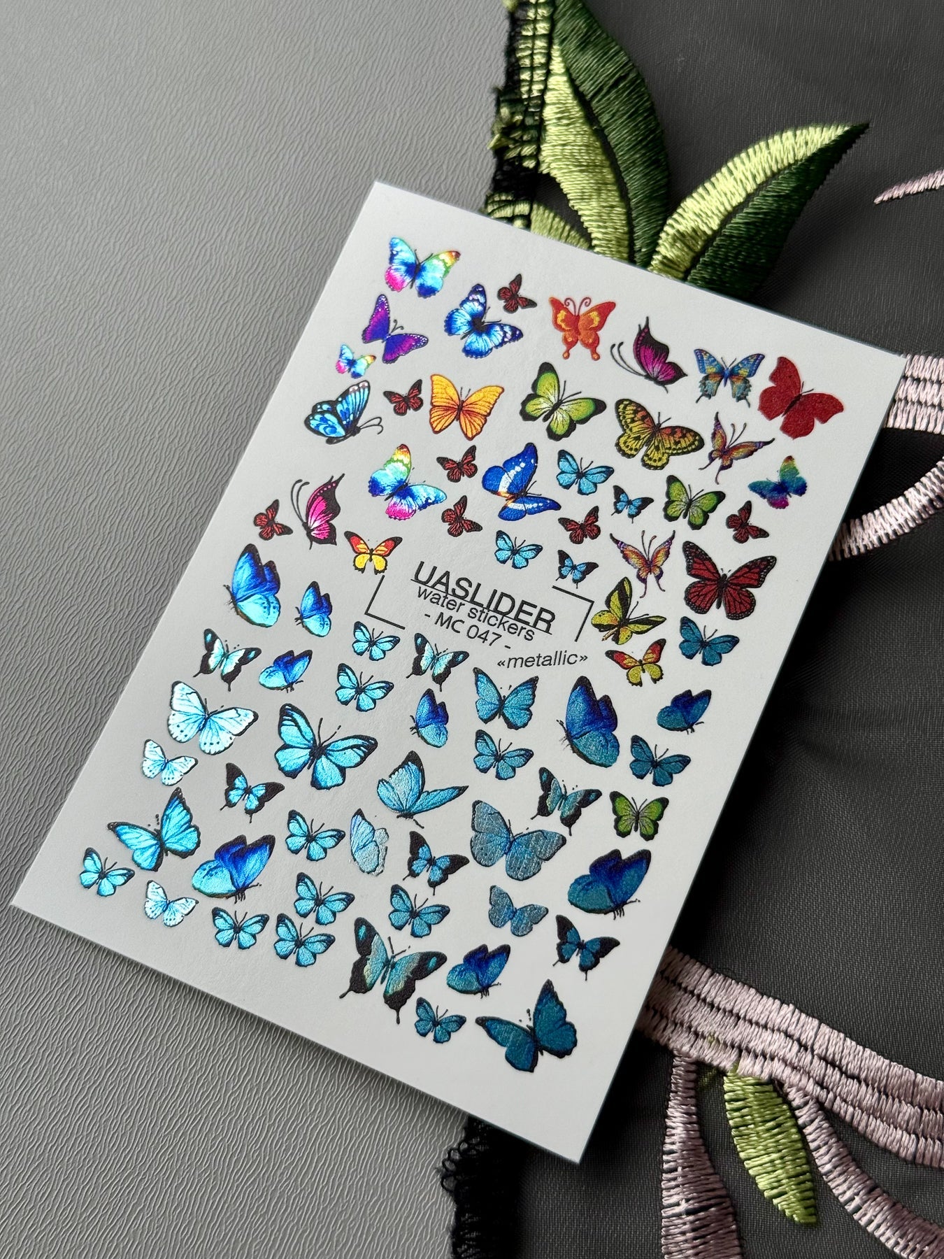 Butterfly Nail Decals — Metallic Rainbow & Blue Morpho | MC-047 - UASLIDER