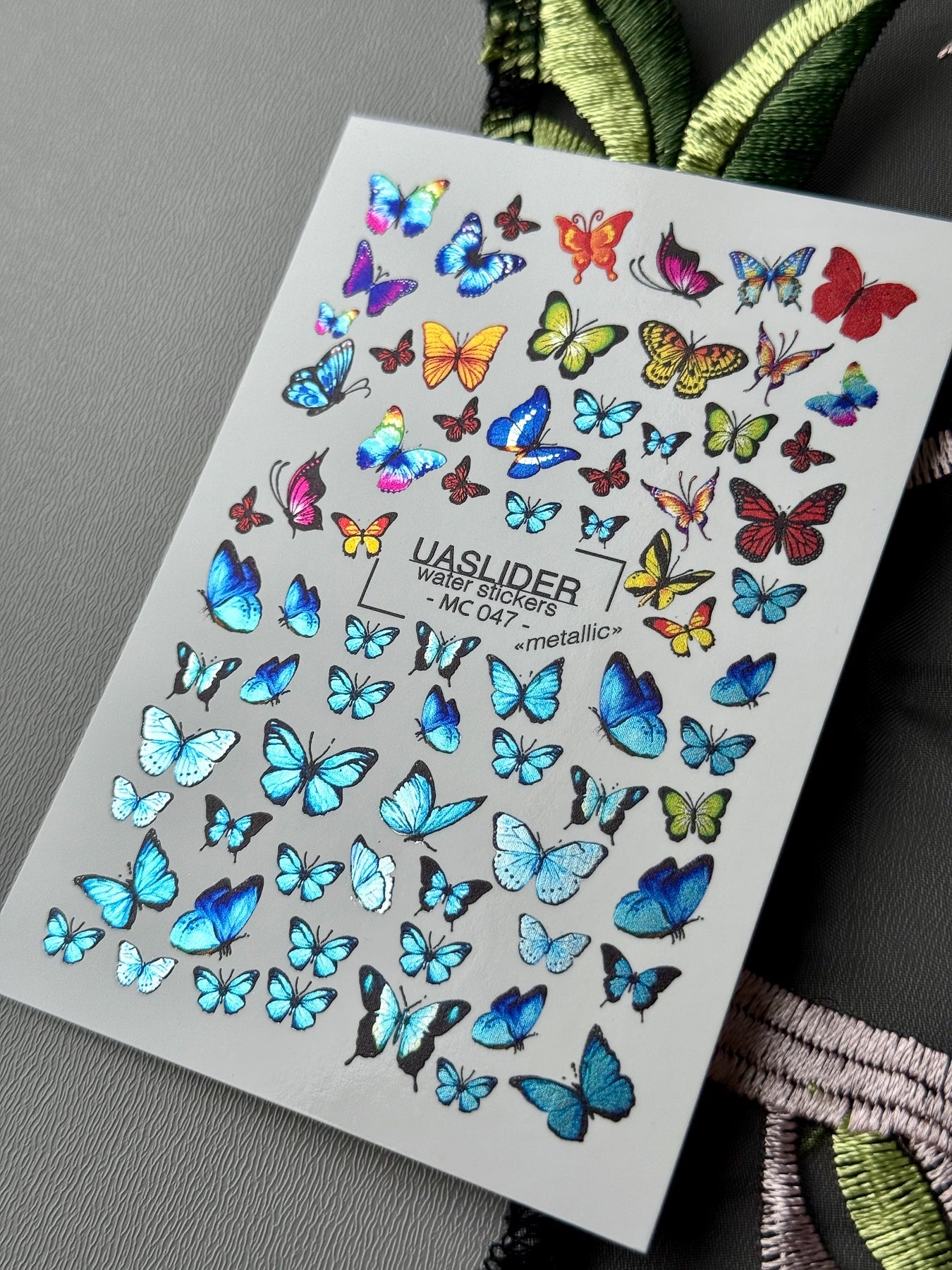 Butterfly Nail Decals — Metallic Rainbow & Blue Morpho | MC-047 - UASLIDER