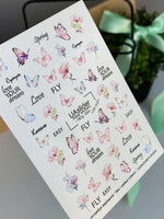 Butterfly Nail Decals — Pink Florals & Spring Quote Texts | NCg-034 - UASLIDER