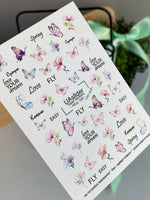 Butterfly Nail Decals — Pink Florals & Spring Quote Texts | NCg-034 - UASLIDER