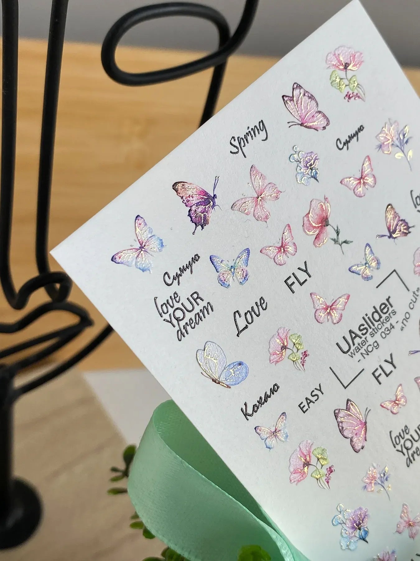 Butterfly Nail Decals — Pink Florals & Spring Quote Texts | NCg-034 - UASLIDER
