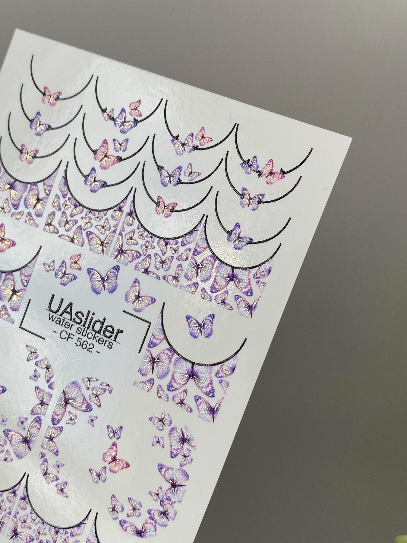 Butterfly Nail Decals — Purple Gold Foil Swarm French Tips | CF-562 - UASLIDER