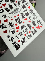 Cat Nail Decals — Black Cats & Red Hearts, Meow | MC-042 - UASLIDER