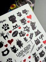 Cat Nail Decals — Black Cats & Red Hearts, Meow | MC-042 - UASLIDER